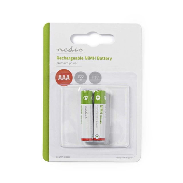 Nedis Oplaadbare NiMH-Batterij AAA | 1.2 V DC | 700 mAh | Voorgeladen | 2-Pak