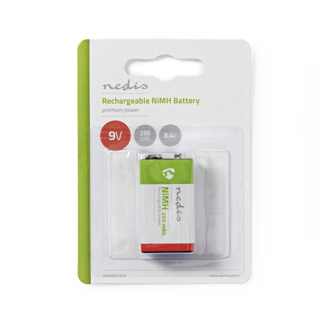 Nedis Oplaadbare NiMH-Batterij E-Block | 8.4 V DC | 250 mAh | Voorgeladen | 1-Pak | 6LR61