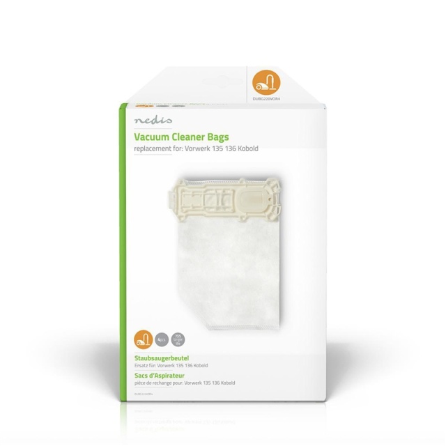 Nedis Stofzuigerzak | 4 Stuks | Synthetisch | Meest verkocht voor: Vorwerk 135136 Kobold | Wit