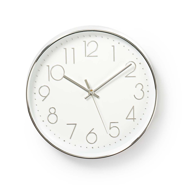 Nedis Wandklok | Diameter: 300 mm | Kunststof | Wit / Zilver