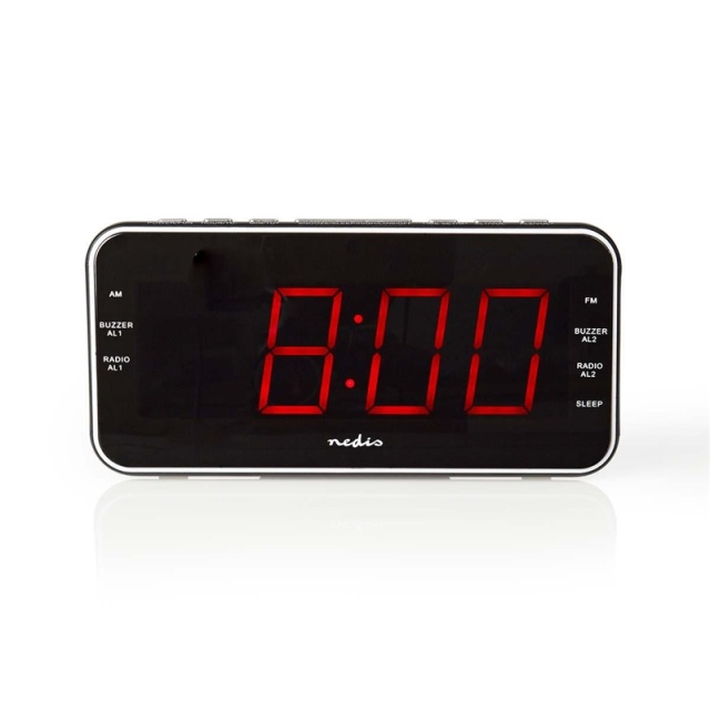 Nedis Digitale Wekkerradio | LED | 1x 3.5 mm Audio Input | Tijdprojectie | AM / FM | Snoozefunctie | Slaaptimer | Aantal alarmen: 2 | Zwart