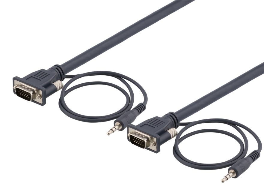 DELTACO monitor cable HD15 ma-ma, 3m, 1920x1200 60Hz, 3.5mm audio