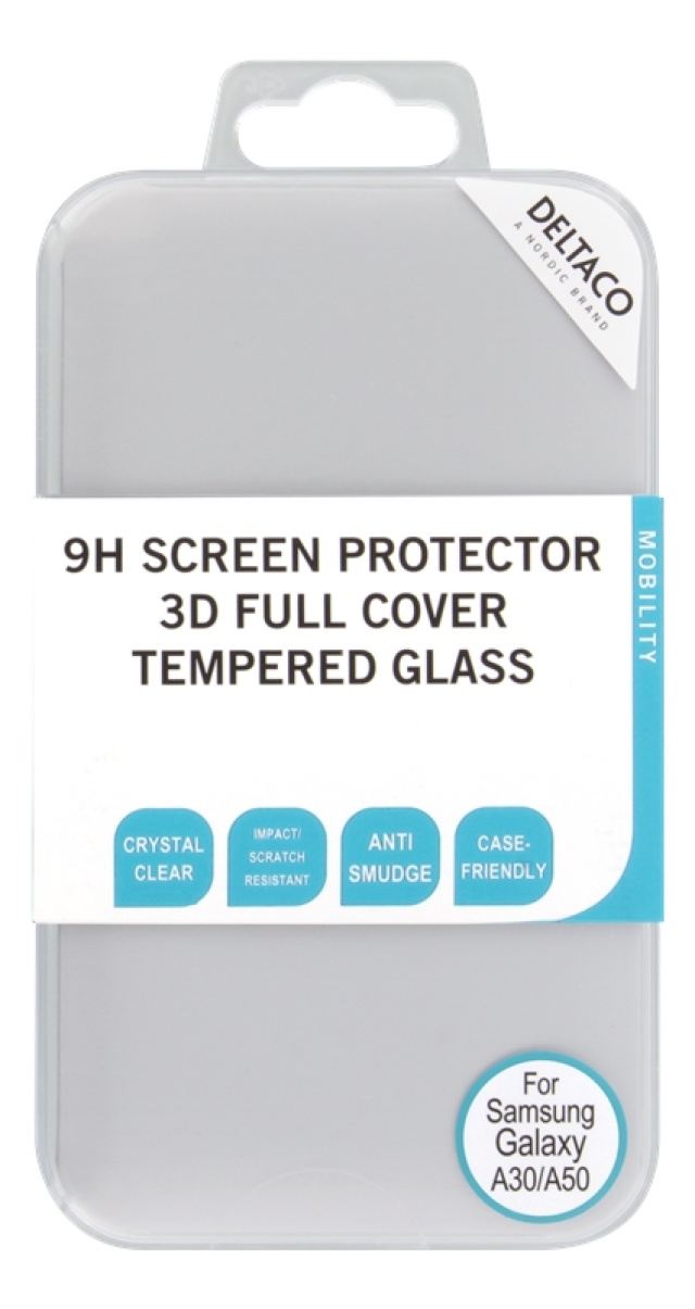 DELTACO screen protector, Galaxy A30/A50, 2.5D full coverage glass