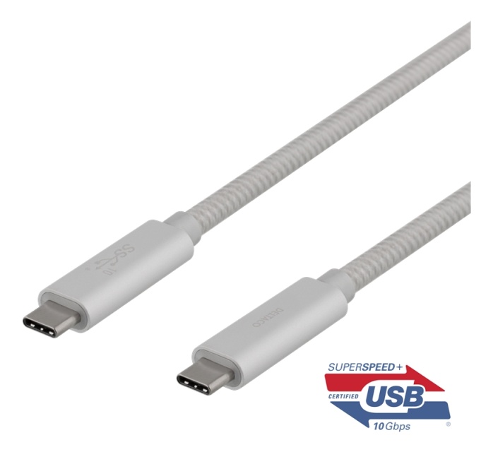 DELTACO USB-C SuperSpeed cable, 1m, braided, USB 3.1 Gen 2, 10 Gbps, 1