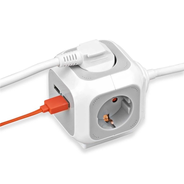 ALEA-Power Stekkerdoos met USB /Stekkerblok (Stekkerdozen 4-voudig, 2x USB Lader en 1,40 m kabel)