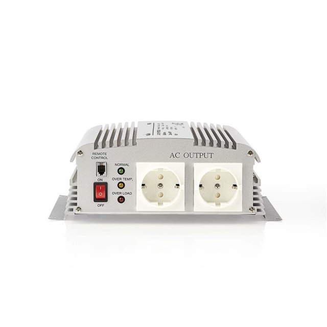 Nedis Omvormer Gemodificeerde Sinusgolf | Ingangsvoltage: 24 V DC | Apparaat stroomoutput: Type F (CEE 7/3) | 230 V AC 50 Hz | 1000 W | Piekvermogen: 2400 W | Accuklemmen | Zilver