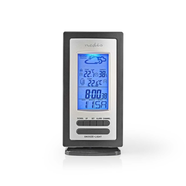 Nedis Weerstation | Binnen & Buiten | Inclusief draadloze weersensor | Weersvoorspelling | Tijdweergave | LCD | Wekkerfunctie