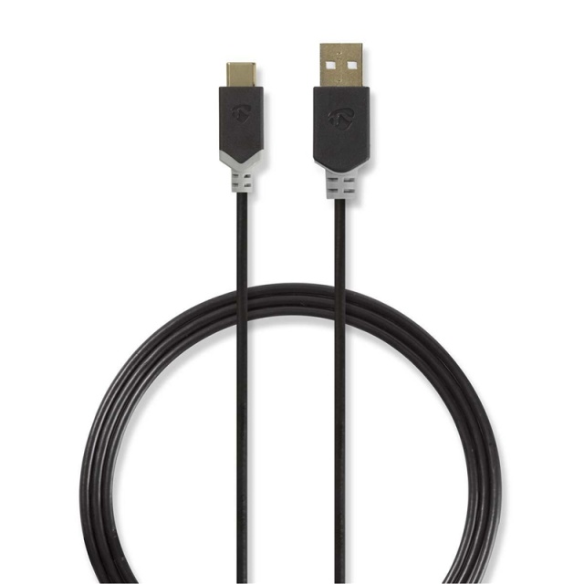Nedis USB-Kabel | USB 2.0 | USB-A Male | USB-C™ Male | 60 W | 480 Mbps | Verguld | 1.00 m | Rond | PVC | Antraciet | Window Box