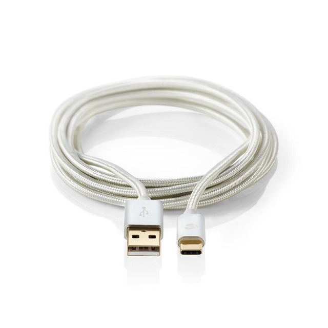 Nedis USB-Kabel | USB 2.0 | USB-A Male | USB-C™ Male | 15 W | 480 Mbps | Verguld | 2.00 m | Rond | Gevlochten / Nylon | Aluminium | Cover Window Box