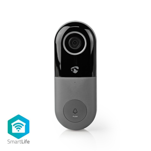Nedis SmartLife Videodeurbel | Transformator | Full HD 1080p | Cloud Opslag (optioneel) / microSD (niet inbegrepen) | IP54 | Met bewegingssensor | Nachtzicht | Grijs / Zwart