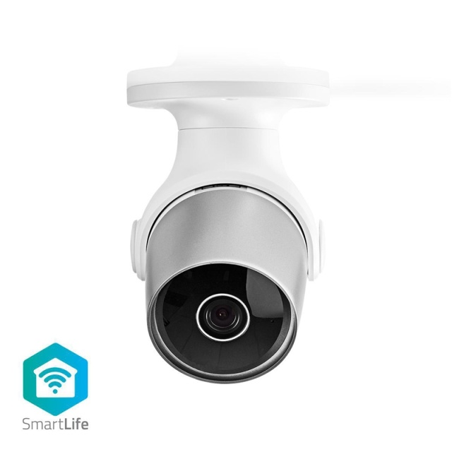 Nedis SmartLife Camera voor Buiten | Full HD 1080p | IP65 | Cloud Opslag (optioneel) / microSD (niet inbegrepen) | 12 V DC | Met bewegingssensor | Nachtzicht | Wit / Zilver