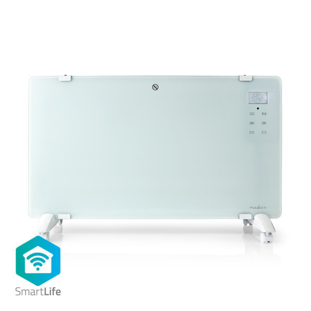 Nedis SmartLife Convectorkachel | Geschikt voor badkamer | Glazen Paneel | 2000 W | 2 Warmte Standen | LED | 15 - 35 °C | Instelbare thermostaat | Wit