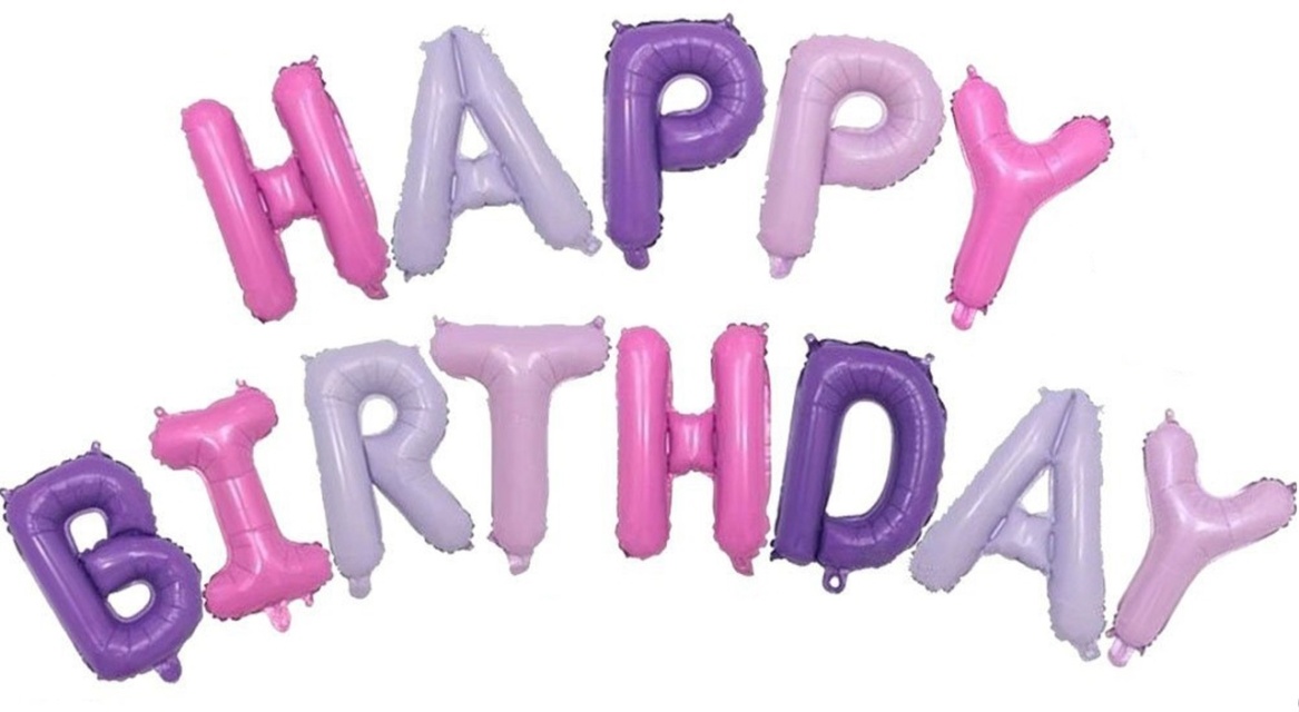 Ballonnen Happy Birthday, 40cm, Paars/Roze