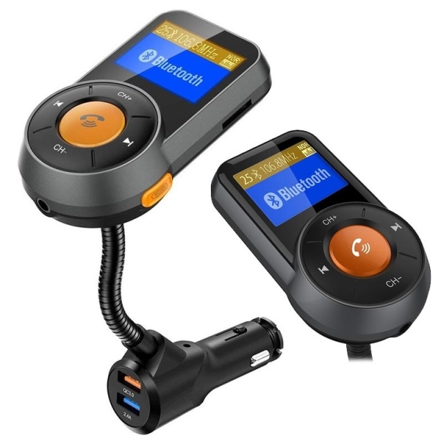 BT76 FM-zender met dubbele USB-oplader QC3.0+2.4A, zwart