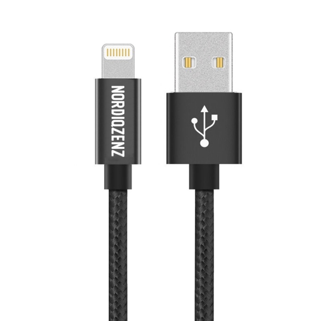NORDIQZENZ Lightning Textiel Kabel, 50cm, Zwart