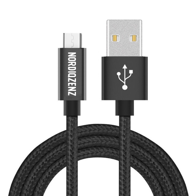 NORDIQZENZ Micro-USB Textile Cable, Extra lang (2m), Zwart