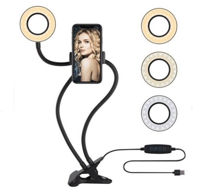 Ringlamp 9cm met flexibele standaard en gsm-houder