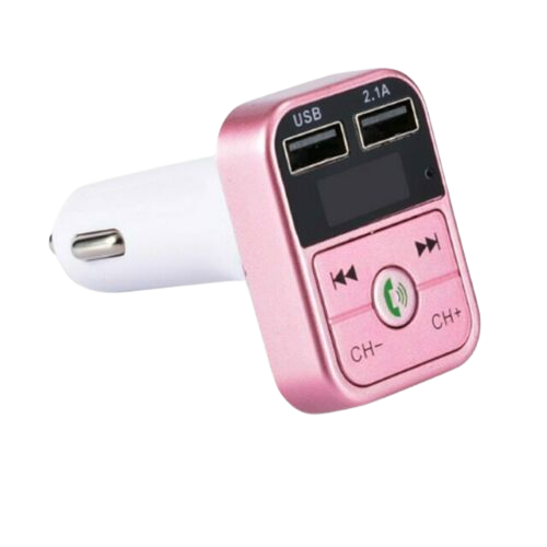 2-in-1 FM-zender met dubbele USB-aansluitingen, display en knoppen, Roze