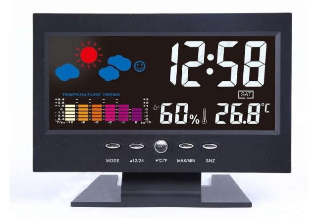 Weerstation met wekker, zwart