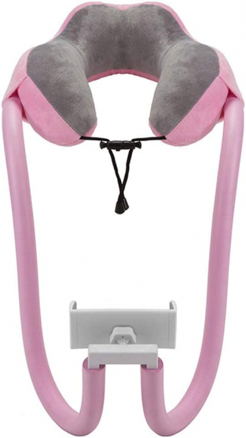 2-in-1 nekkussen met tablet- en telefoonondersteuning, roze