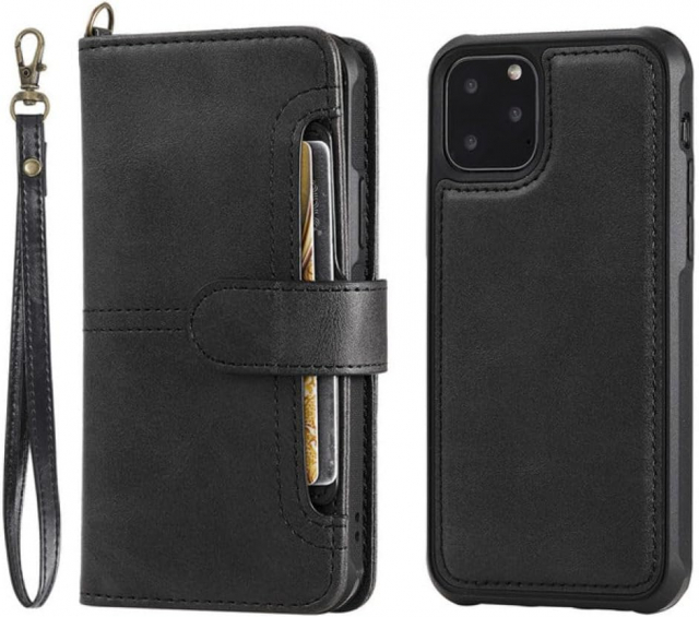 PU lederen portemonnee hoesje met kaartsleuf voor iPhone 15, Zwart