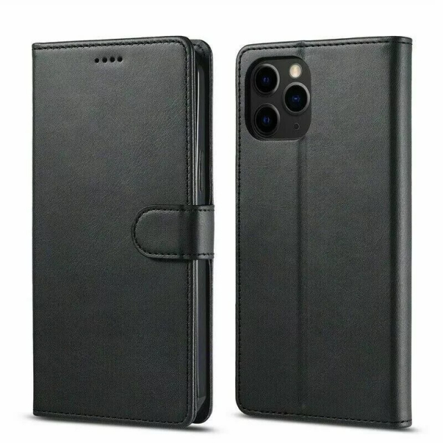 Imitatieleren portemonnee hoesje met kaartsleuf voor iPhone 16 Pro Max, zwart