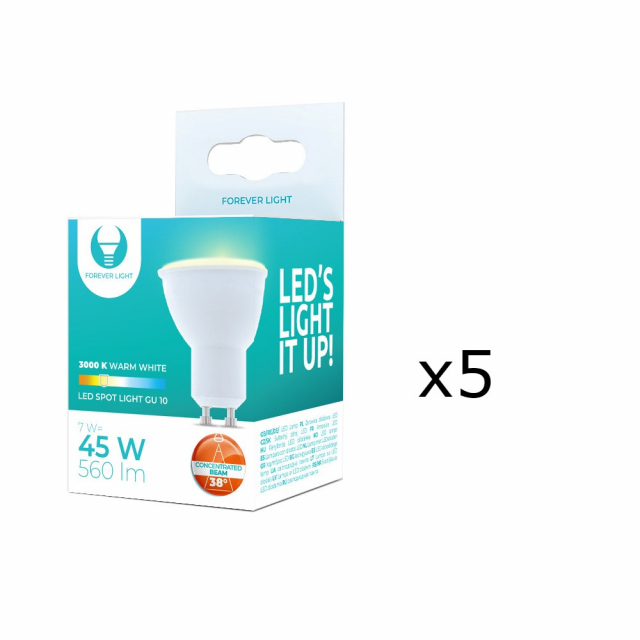 LED lamp GU10 7W 230V 3000K 38°, 5-pack, Warm wit