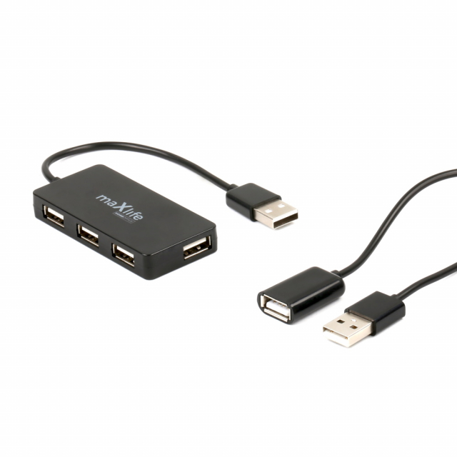 Maxlife Home Office USB 2.0 hub USB - 4x USB 0,15 m + kabel 1,5 m, Zwart