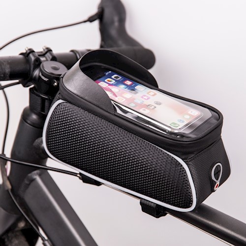 Waterdichte fietsframetas & telefoonhouder met scherm, zwart/wit