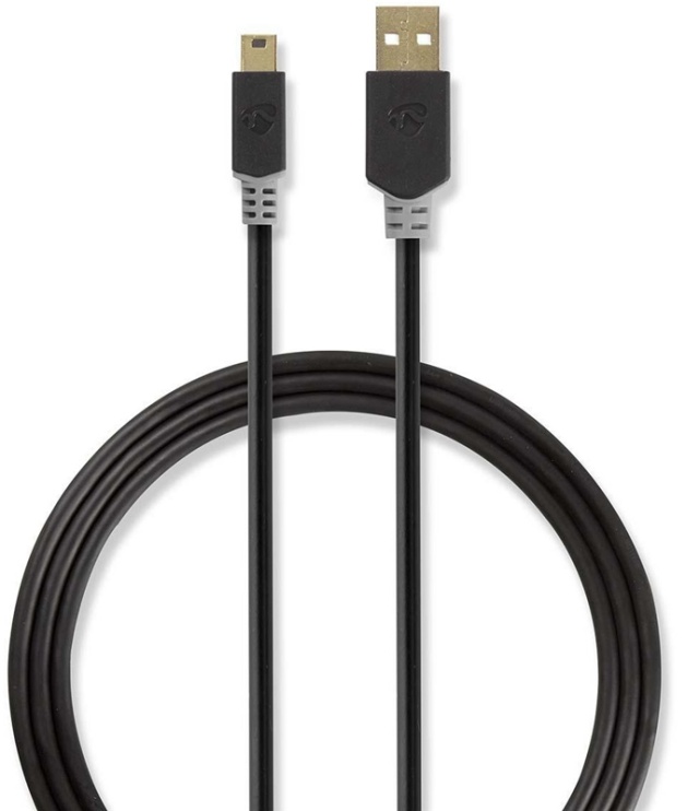 Nedis USB-Kabel | USB 2.0 | USB-A Male | USB Mini-B 5-Pins Male | 480 Mbps | Verguld | 2.00 m | Rond | PVC | Antraciet | Window Box