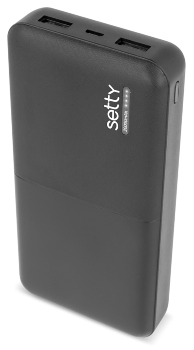 Setty powerbank met 20.000mAh & dubbele USB-poorten, zwart