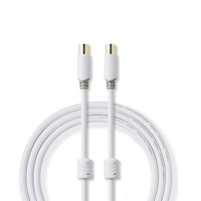 Nedis Coaxkabel | IEC (Coax) Male | IEC (Coax) Female | Vernikkeld | 90 dB | 75 Ohm | Dubbel Afgeschermd | 10.0 m | Rond | PVC | Wit | Envelop