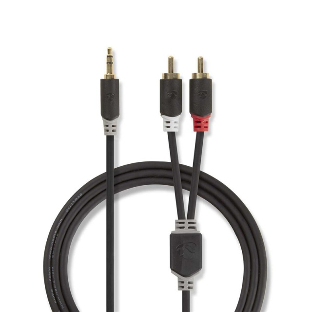 Nedis Stereo-Audiokabel | 3,5 mm Male | 2x RCA Male | Verguld | 2.00 m | Rond | Antraciet | Doos