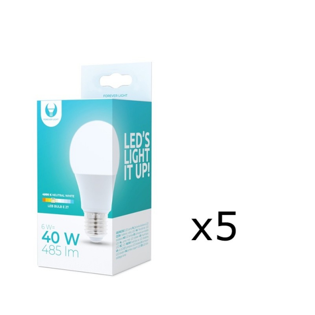 LED Lamp E27, 6W, 230V, 4500K 5-pack, Wit neutraal