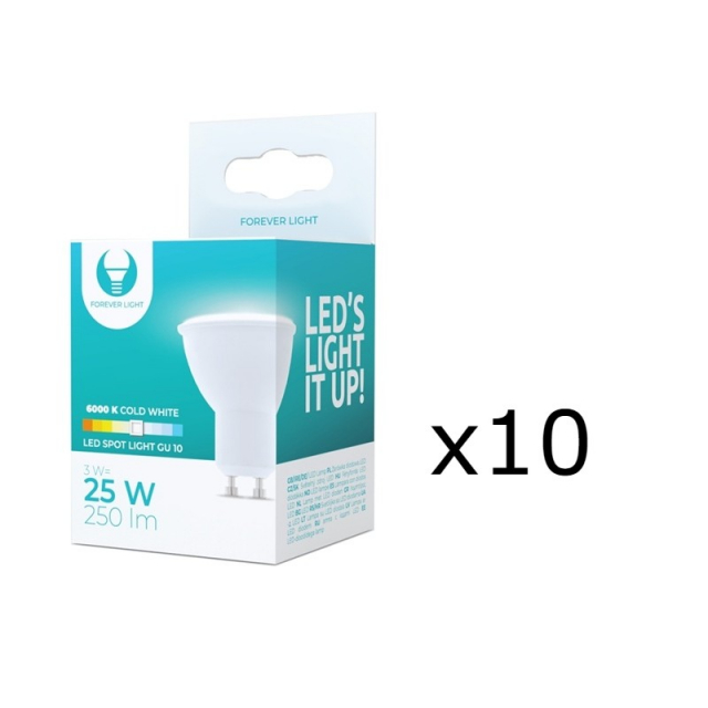 LED Lamp GU10, 3W, 230V, 6000K, 10-pack, Koel wit