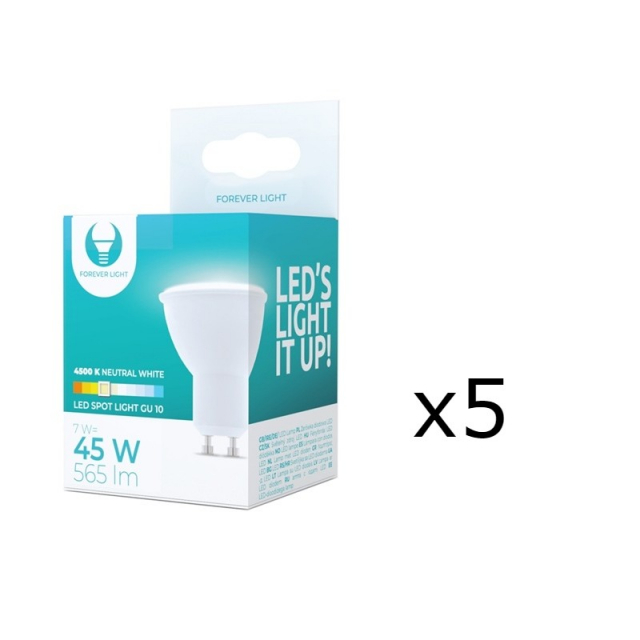 LED Lamp GU10, 7W, 230V, 4500K, 5-pack, Wit neutraal