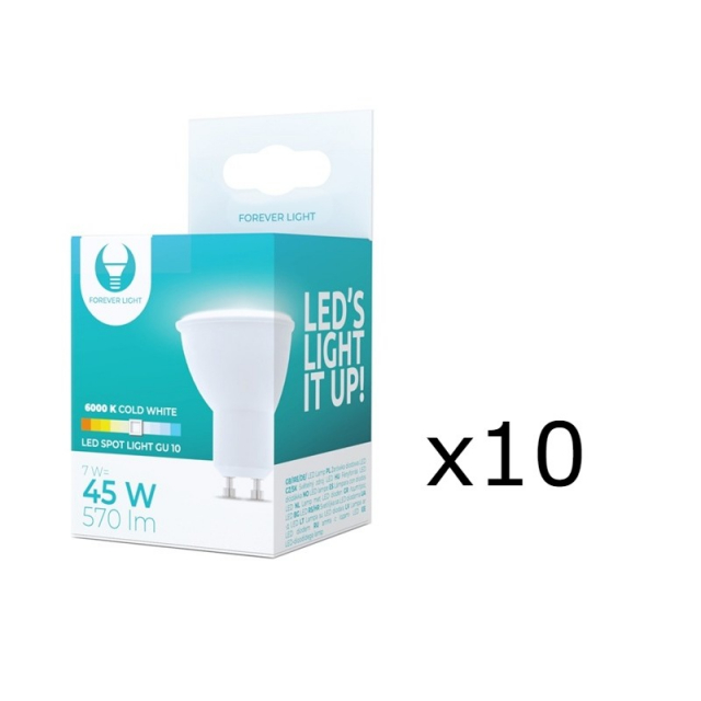 LED Lamp GU10, 7W, 230V, 6000K, 10-pack, Koel wit
