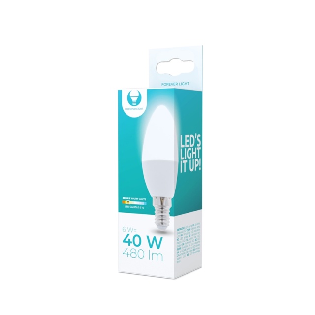 LED Lamp E14, C37, 6W, 230V, 3000K, Warm Wit
