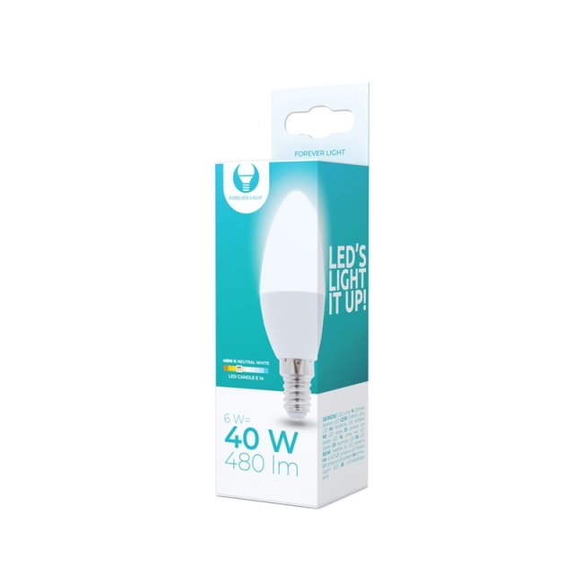 LED-lamp E14, C37, 6W, 230V, 4500K, Wit neutraal