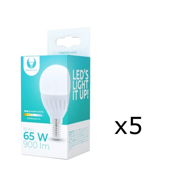 LED Lamp E14, G45, 10W, 230V, 3000K, Keramisch, 5-pack, Warm wit