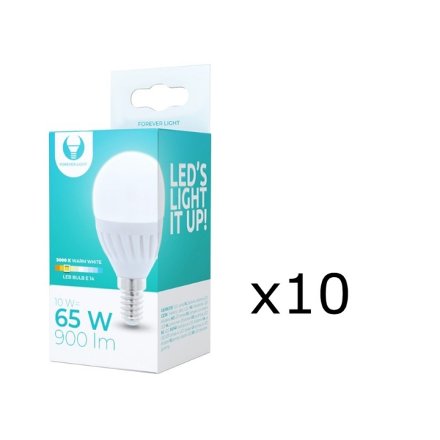 LED Lamp E14, G45, 10W, 230V, 3000K, Keramisch, 10-pack, Warm wit