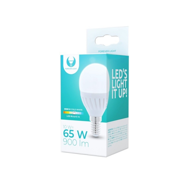 LED-lamp E14, G45, 10W, 230V, 6000K, Keramisch, Koud Wit