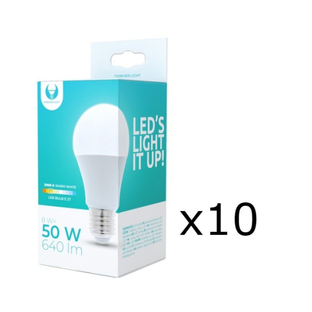 LED Lamp E27, A60, 8W, 230V, 3000K 10-pack, Warm wit