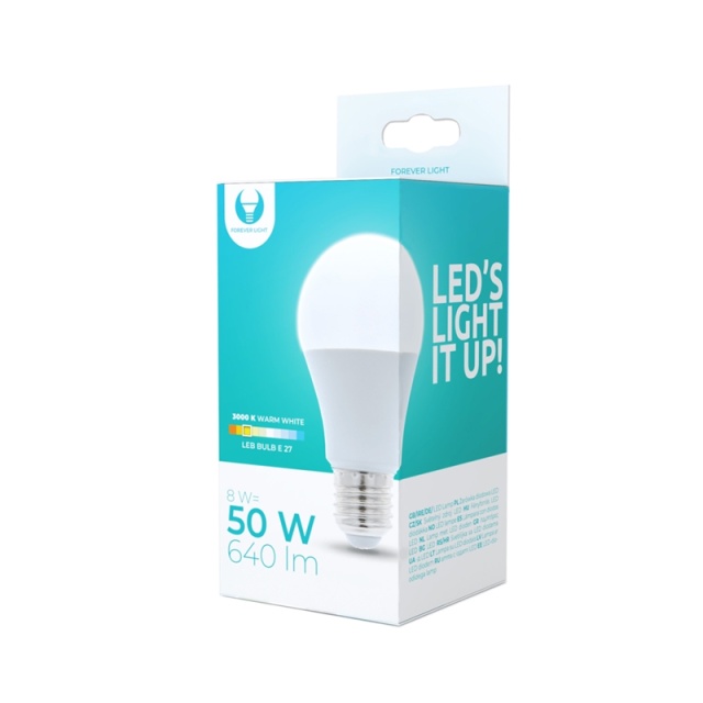 LED Lamp E27, A60, 8W, 3000K, Warm Wit