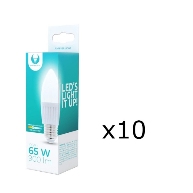 LED Lamp E27, C37, 10W, 230V, 4500K, Keramisch 10-pack, Wit neutraal