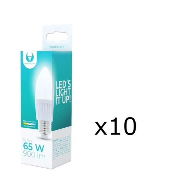 LED Lamp E27, C37, 10W, 230V, 6000K, Keramisch 10-pack, Koel Wit