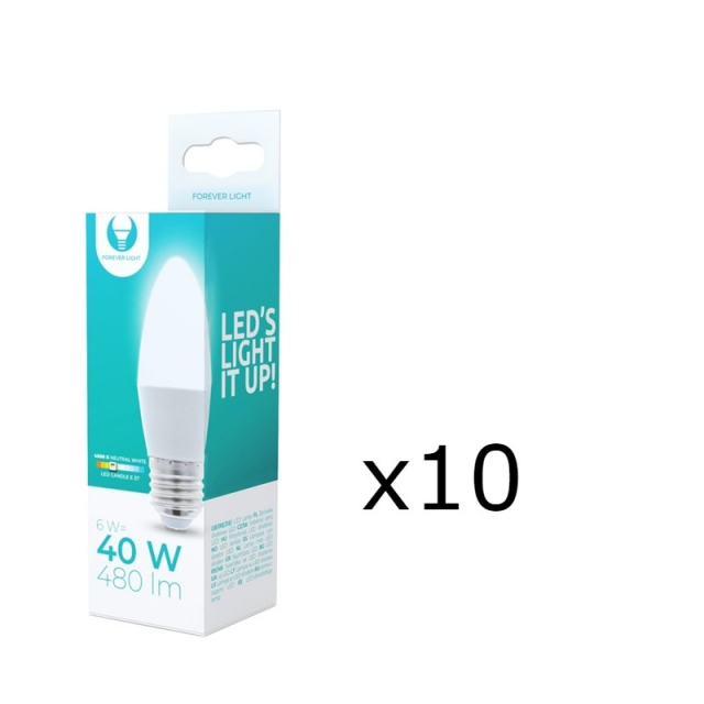 LED Lamp E27, C37, 6W, 4500K 10-pack, Wit neutraal