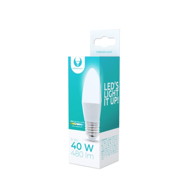 LED Lamp E27, C37, 6W, 4500K, Wit neutraal
