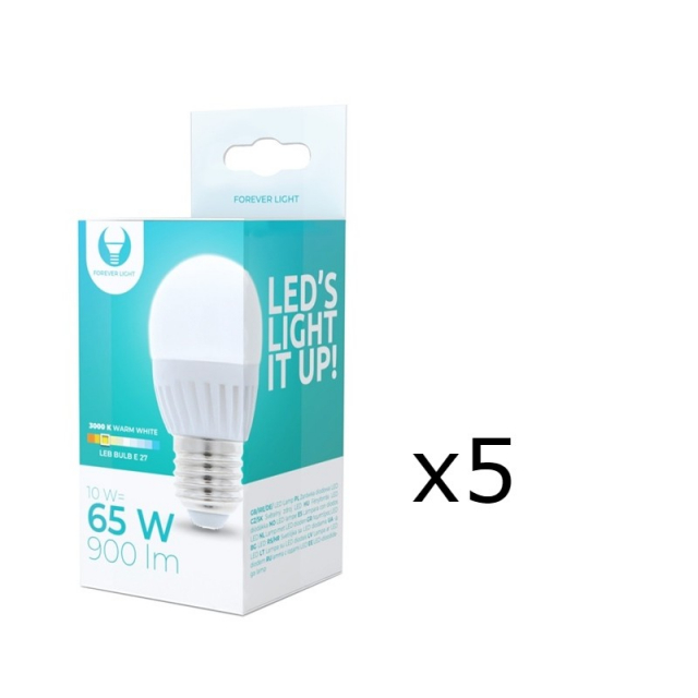 LED Lamp E27, G45, 10W, 230V, 3000K, Keramisch 5-pack, Warm Wit