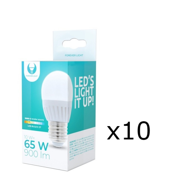 LED Lamp E27, G45, 10W, 230V, 3000K, Keramisch 10-pack, Warm Wit